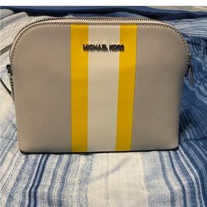 Michael Light Taupe and YellowStripe Shoulder   Bag with Bold Design NWT